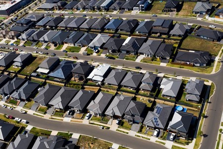 Aerial shot of a Western Sydney suburb showing lack of greenspace